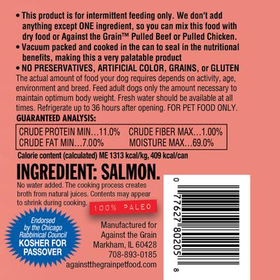 Show full view: Against the Grain Nothing Else! Salmon Recipe Limited Ingredient Diet Wet Dog Food, 11-oz can, case of 12 slide 3 of 7