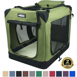 Iconic Pet Multipurpose 3-Door Collapsible Soft-Sided Dog Crate & Fleece Mat, Coffee/Khaki