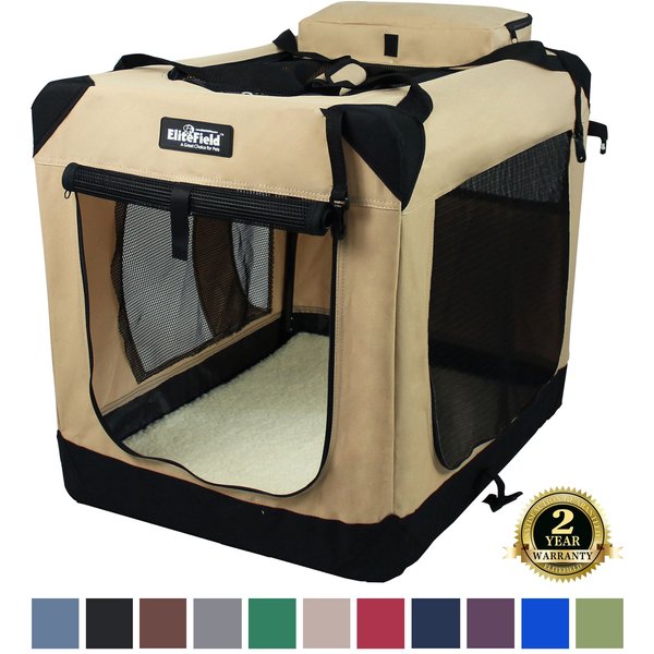 ELITEFIELD 3-Door Collapsible Soft-Sided Dog Crate, Beige, 42 inch ...