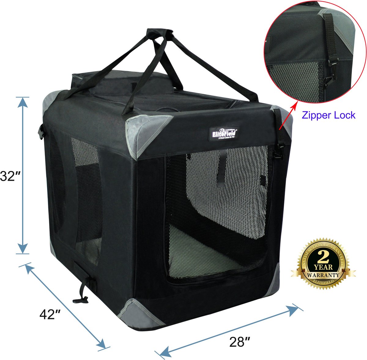 ELITEFIELD 3-Door Collapsible Soft-Sided Dog Crate, Black, 42 inch ...