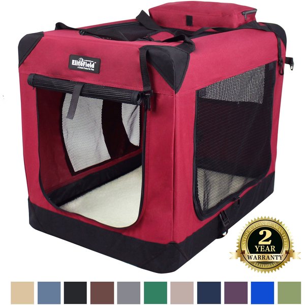 ELITEFIELD 3Door Collapsible SoftSided Dog Crate, Maroon, 42 inch
