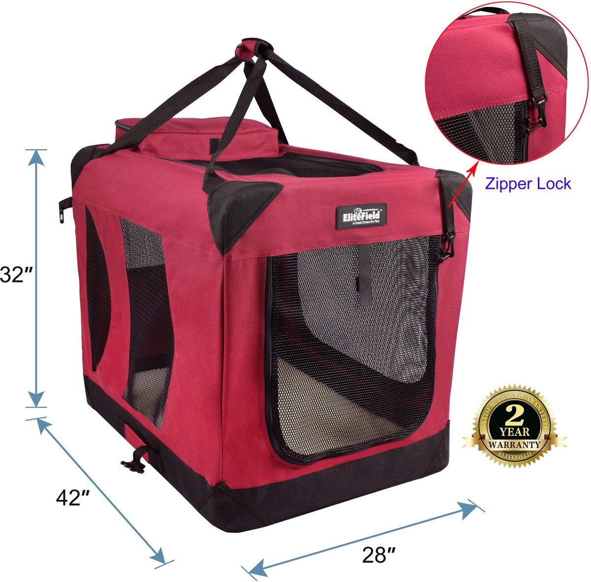 ELITEFIELD 3Door Collapsible SoftSided Dog Crate, Maroon, 42 inch