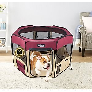 EliteField 2-Door Soft-Sided Dog & Cat Playpen, Maroon & Beige, 42-in