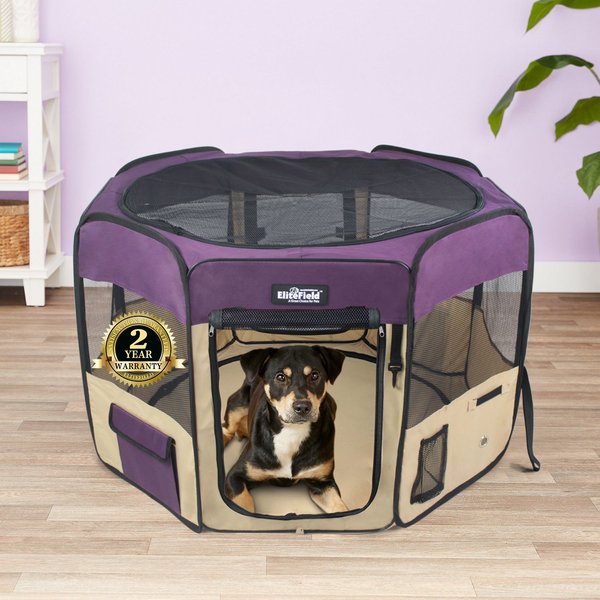 ELITEFIELD 2 Door Soft Sided Dog Cat Playpen Purple Beige 42