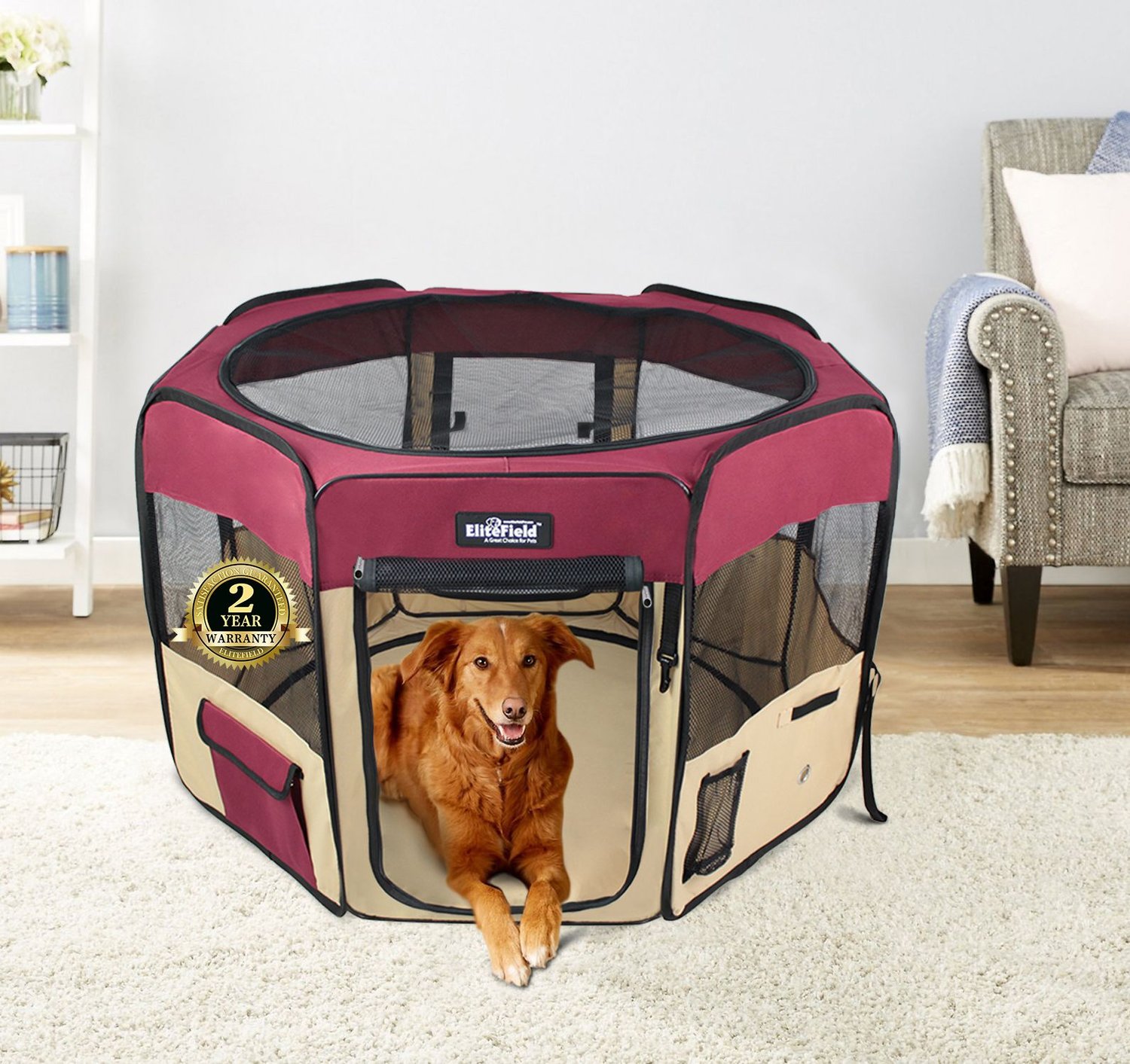 EliteField 2-Door Soft Pet Playpen Exercise Pen Multiple Sizes and Colors Available for Dogs Cats and Other Pets 