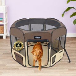 EliteField 2-Door Soft-Sided Dog & Cat Playpen, Brown & Beige, 62-in