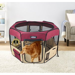 EliteField 2-Door Soft-Sided Dog & Cat Playpen, Maroon & Beige, 62-in