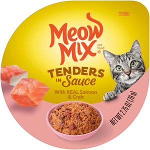 Meow Mix Tender Favorites with Real Salmon & Crab Meat in Sauce Cat Food Trays, 2.75-oz, case of 12
