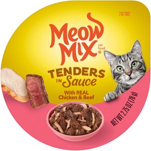 Meow Mix Tender Favorites with Real Chicken & Beef in Sauce Cat Food Trays, 2.75-oz, case of 12