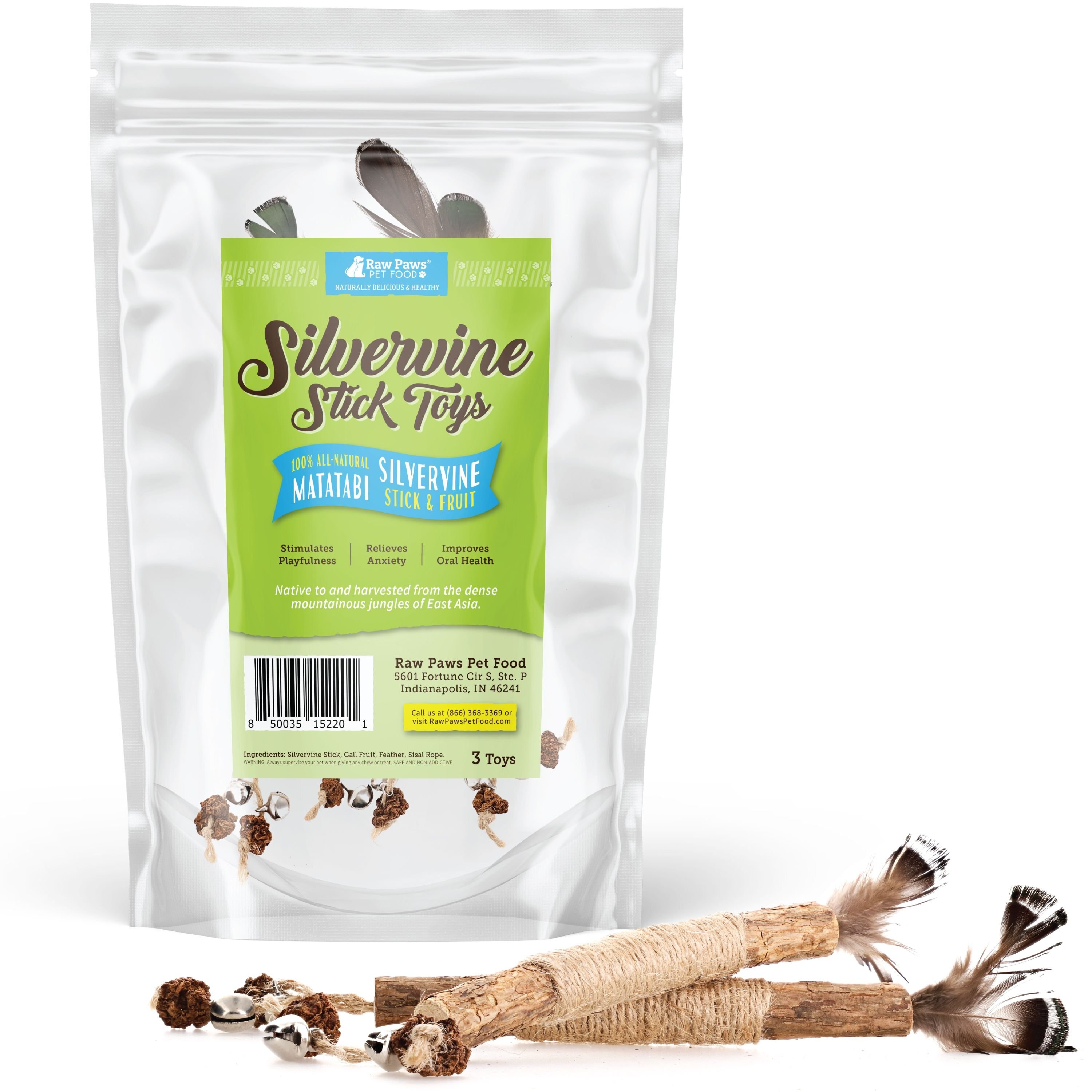 RAW PAWS Matatabi Silvervine Chew Stick with Feather, Gall Fruit