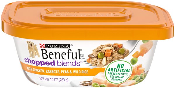 Purina Beneful Chopped Blends with Chicken, Carrots, Peas & Wild Rice Wet Dog Food, 10-oz container, case of 8 slide 1 of 10