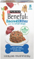 Purina Beneful IncrediBites with Beef, Tomatoes, Carrots & Wild Rice Canned Dog Food, 3-oz, case of 24