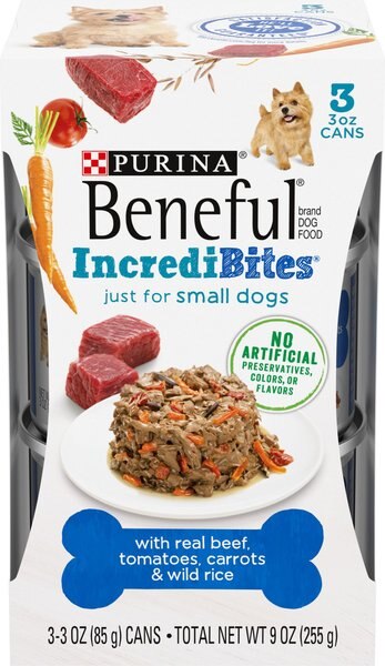 Purina Beneful IncrediBites with Beef, Tomatoes, Carrots & Wild Rice Canned Dog Food, 3-oz, case of 24 slide 1 of 10
