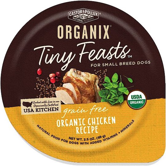 Castor & Pollux Organix Tiny Feasts Grain-Free Organic Chicken Recipe Dog Food Trays, 3.5-oz, case of 12 slide 1 of 2