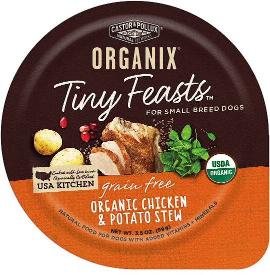 Castor & Pollux Organix Tiny Feasts Grain-Free Organic Chicken & Potato Stew Dog Food Trays, 3.5 oz, case of 12 slide 1 of 2