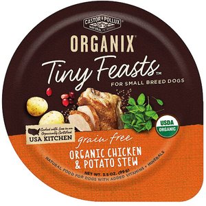 Castor & Pollux Organix Tiny Feasts Grain-Free Organic Chicken & Potato Stew Dog Food Trays, 3.5-oz, case of 12