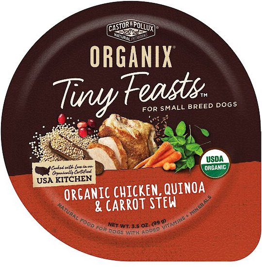 Castor & Pollux Organix Tiny Feasts Organic Chicken, Quinoa & Carrot Stew Dog Food Trays, 3.5 oz, case of 12 slide 1 of 2