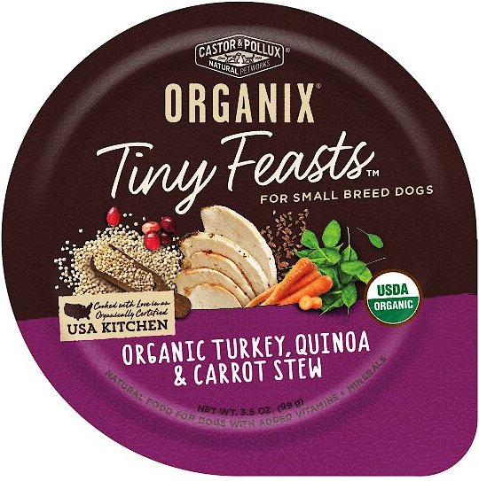 Castor & Pollux Organix Tiny Feasts Organic Turkey, Quinoa & Carrot Stew Dog Food Trays, 3.5-oz, case of 12 slide 1 of 4