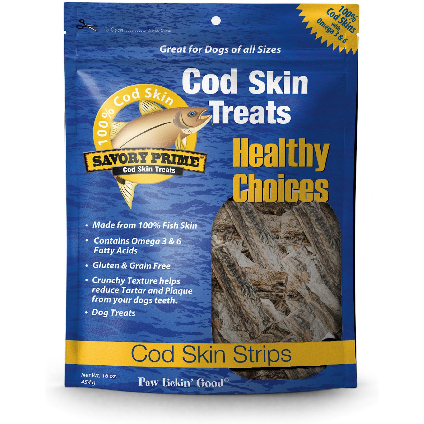 SAVORY PRIME Cod Skin Fish Strips Dog Treats 16 oz bag Chewy