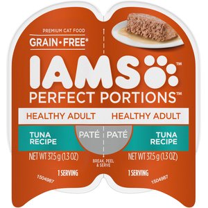 Iams Perfect Portions Healthy Adult Tuna Recipe Pate Grain-Free Adult Cat Food Trays, 2.6-oz, case of 24 twin-packs