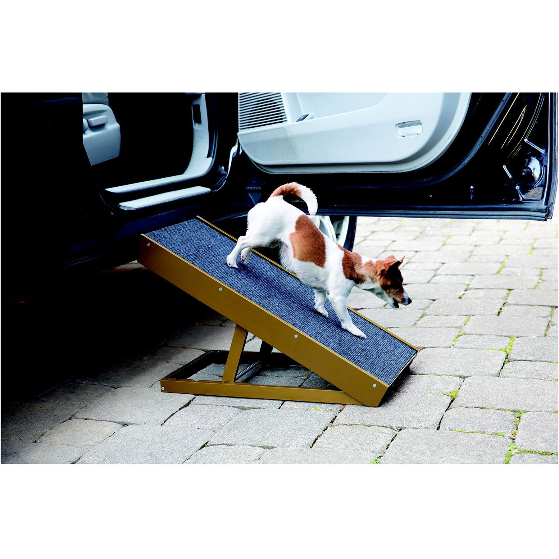 Etna Adjustable Wooden Fold Away Dog & Cat Car Ramp, Brown/Gray, 28.5 x 12.75 x 16.5-in