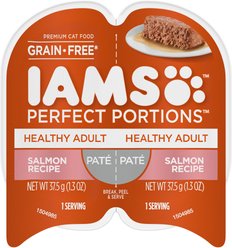 Iams Perfect Portions Healthy Adult Salmon Recipe Pate Grain-Free Wet Cat Food Trays, 2.6-oz, case of 24 twin-packs