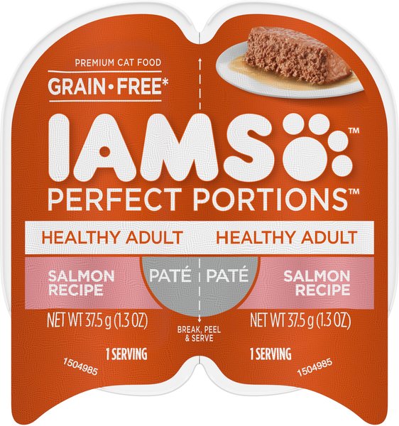 Iams Perfect Portions Healthy Adult Salmon Recipe Pate Grain-Free Cat Food Trays, 2.6-oz, case of 24 twin-packs slide 1 of 8