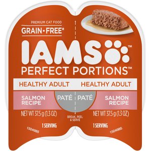Iams Perfect Portions Healthy Adult Salmon Recipe Pate Grain-Free Wet Cat Food Trays, 2.6-oz, case of 24 twin-packs