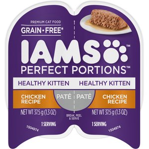 Iams Perfect Portions Healthy Kitten Chicken Recipe Pate Grain-Free Cat Food Trays, 2.6-oz, case of 24 twin-packs