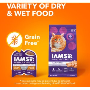 Iams Perfect Portions Healthy Kitten Chicken Recipe Pate Grain-Free Wet Cat Food Trays, 2.6-oz, case of 24