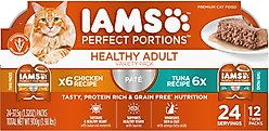 Iams Perfect Portions Healthy Adult Variety Pack Chicken & Tuna Recipe Pate Grain-Free Wet Cat Food Trays