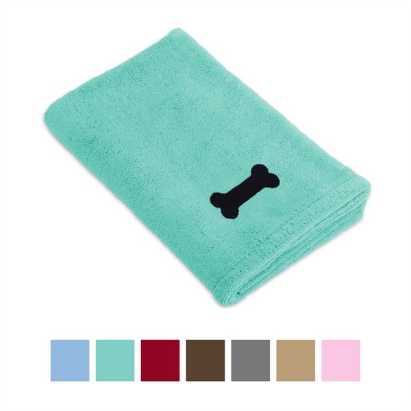 Bone Dry Embroidered Bone Microfiber Dog Bath Towel, Aqua slide 1 of 6