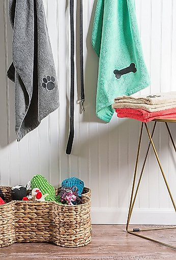 Bone Dry Embroidered Bone Microfiber Dog Bath Towel, Aqua