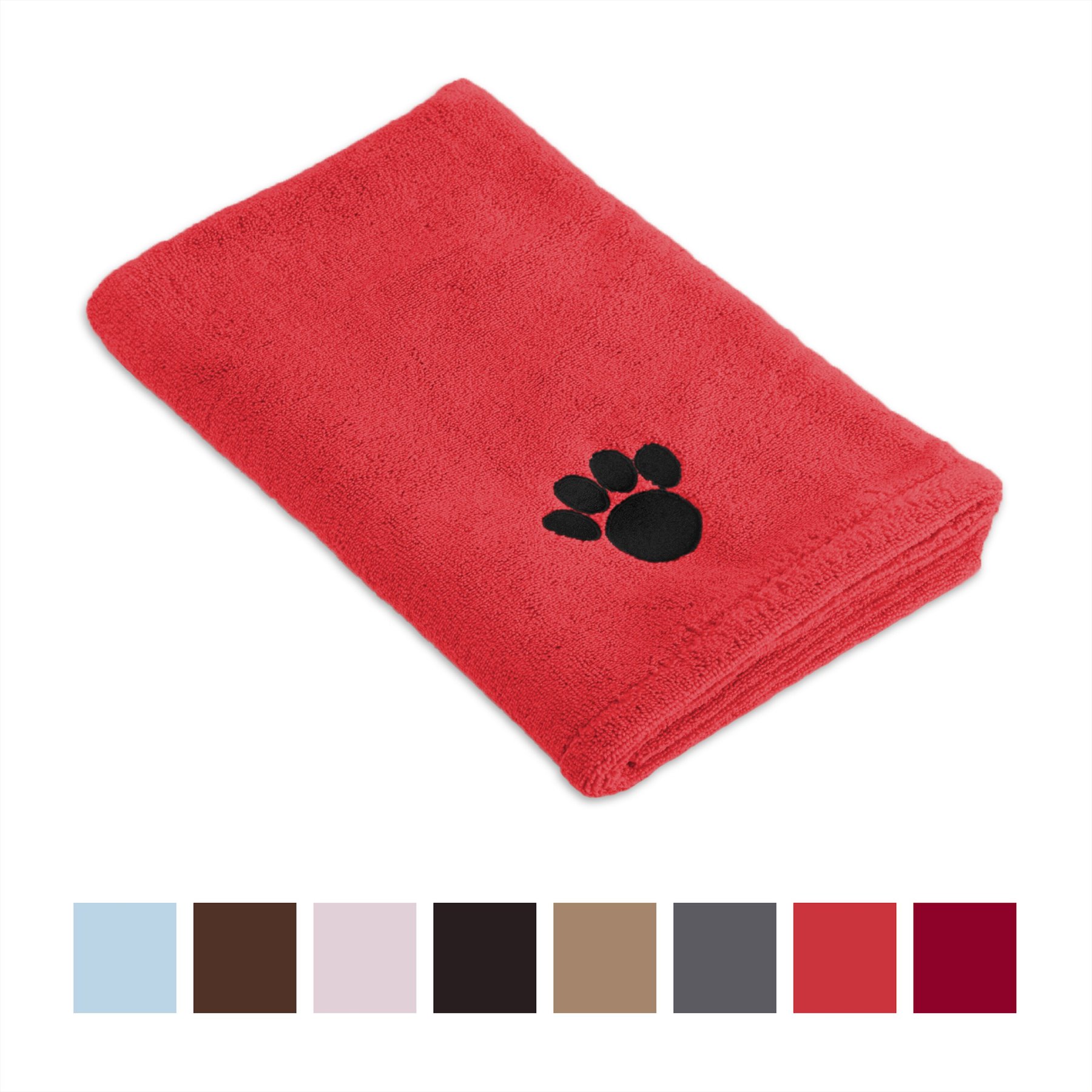 Bone Dry Red Embroidered Paw Pet Towel