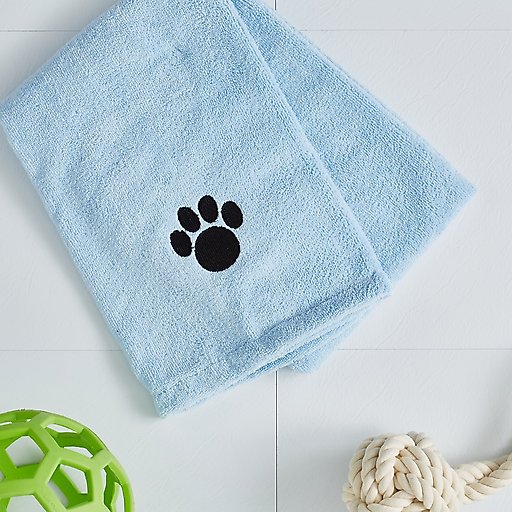 Bone Dry Embroidered Paw Print Microfiber Bath Towel, Blue