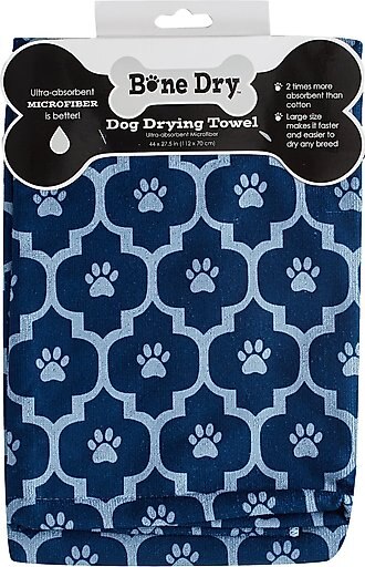 Bone Dry Printed Moroccan Microfiber Dog & Cat Bath Towel, Navy
