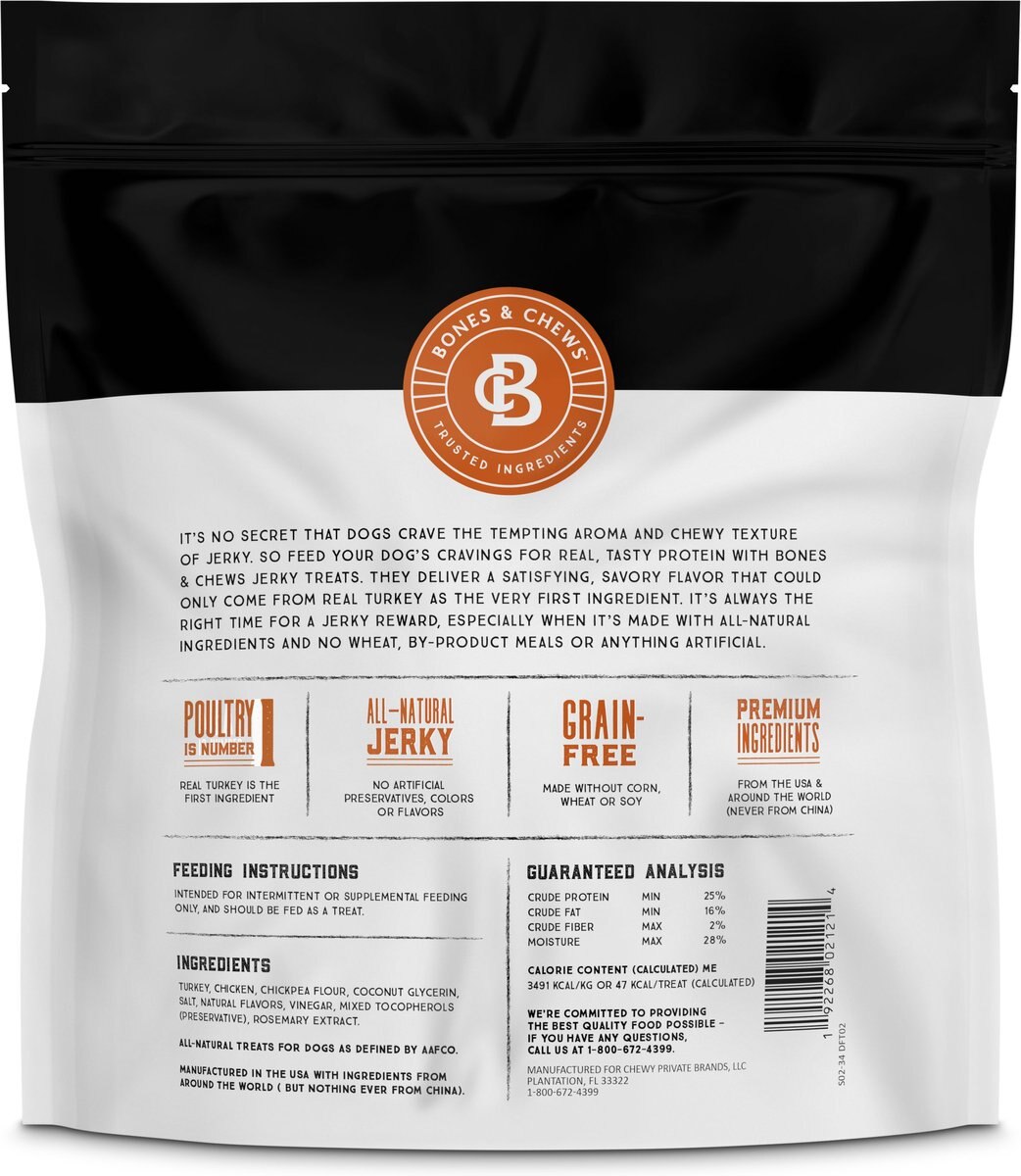BONES & CHEWS All Natural GrainFree Jerky Made with Real Turkey Dog