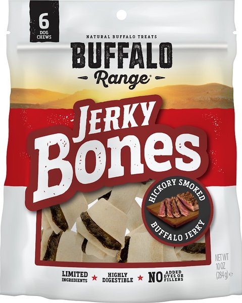 Buffalo Range All Natural Grain-Free Jerky Bone Rawhide Dog Treats, 6 count slide 1 of 8
