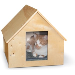 K&H Pet Products Birchwood Manor Indoor & Outdoor Wooden Cat House, Natural Wood
