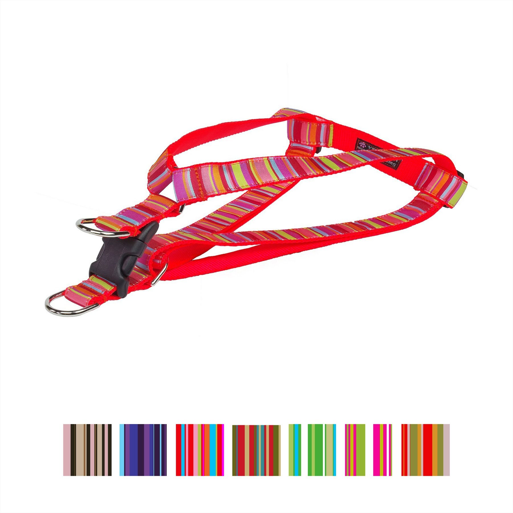 Sassy Dog Wear Multi Stripe Dog Harness, Lime & Coral, X-Small