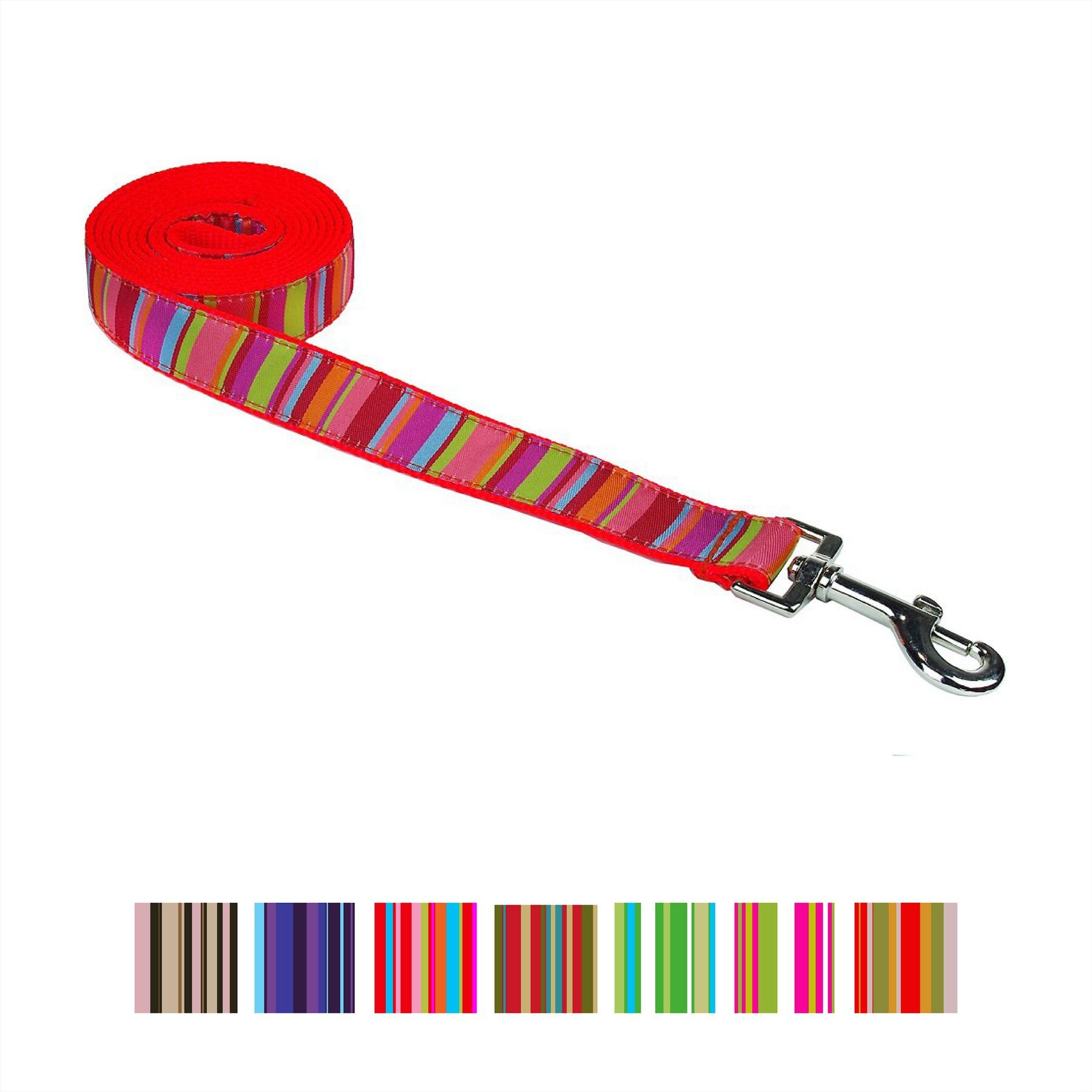 Sassy Dog Wear Multi Stripe Dog Leash, Lime & Coral, Medium