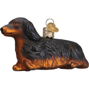 Old World Christmas Long-Haired Dachshund Glass Tree Ornament, 4-in