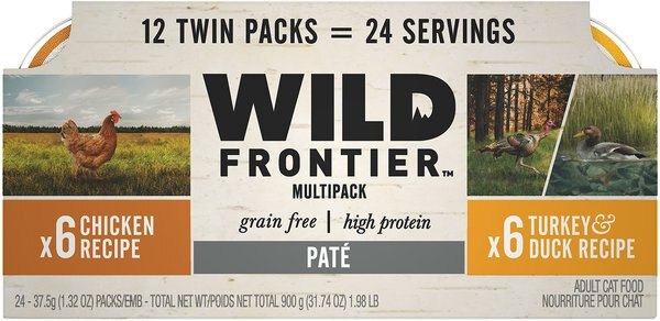 Nutro Wild Frontier Real Chicken & Real Turkey Recipe Pate Multipack Adult High-Protein Grain-Free Cat Food Trays, 1.32-oz, case of 12 twin-packs slide 1 of 6