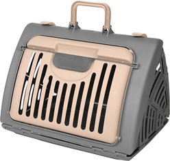 SportPet Designs Travel Master Collapsible Dog & Cat Carrier, Grey & Pink, Large
