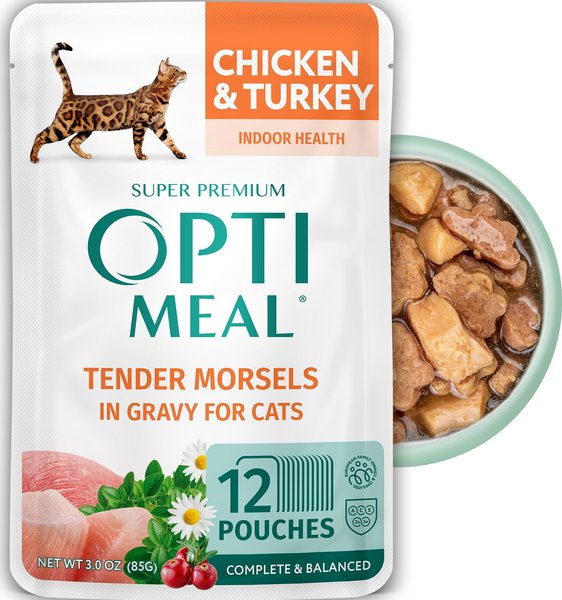 Optimeal Indoor Health Chicken & Turkey Recipe Grain-Free Tender Morsels in Gravy Adult Cat Food