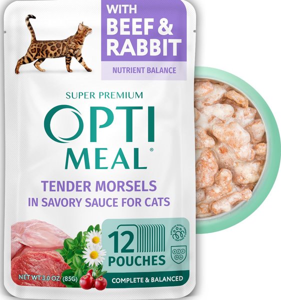 Optimeal Digestive Support Grain-Free Tender Morsels with Beef & Rabbit in Savory Sauce Adult Cat Food