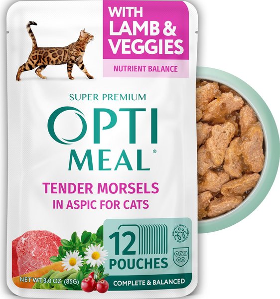 Optimeal Tender Morsels with Lamb & Veggies in Aspic Adult Wet Cat Food, 3-oz pouch, 12 count