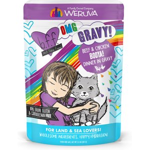 BFF OMG Booya! Beef & Chicken Dinner in Gravy Grain-Free Cat Food Pouches, 2.8-oz, pack of 12