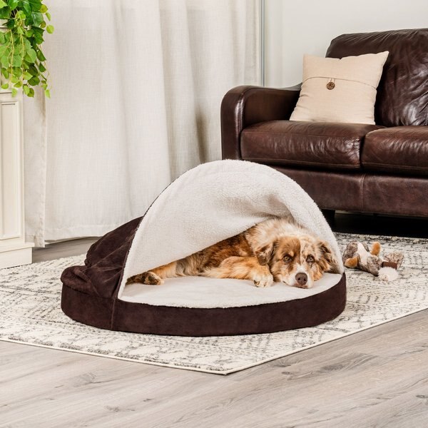 FurHaven Faux Sheepskin Snuggery Orthopedic Cat & Dog Bed w/Removable Cover, Espresso, 35-in slide 1 of 10