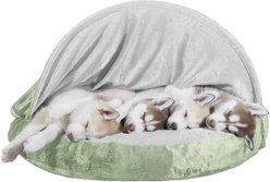 FurHaven Microvelvet Snuggery Orthopedic Cat & Dog Bed with Removable Cover, Sage, 35-in
